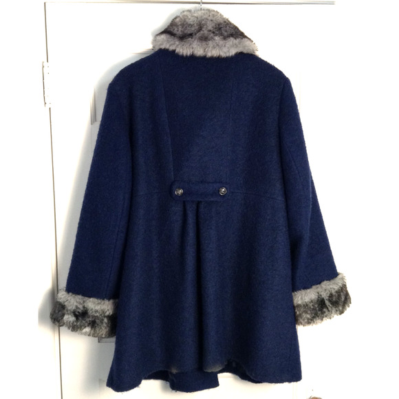 Vtg Penny Lane Coat 2X Blue Wool Blend Shearling Sherpa Faux Fur Afghan Winter - Picture 4 of 12